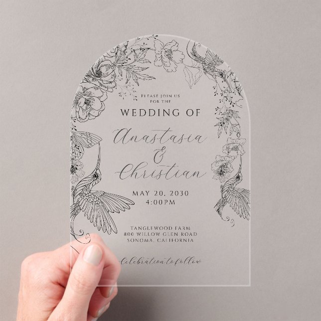 Hand Drawn Floral Wedding Acrylic Invitations (Insitu (Handheld))