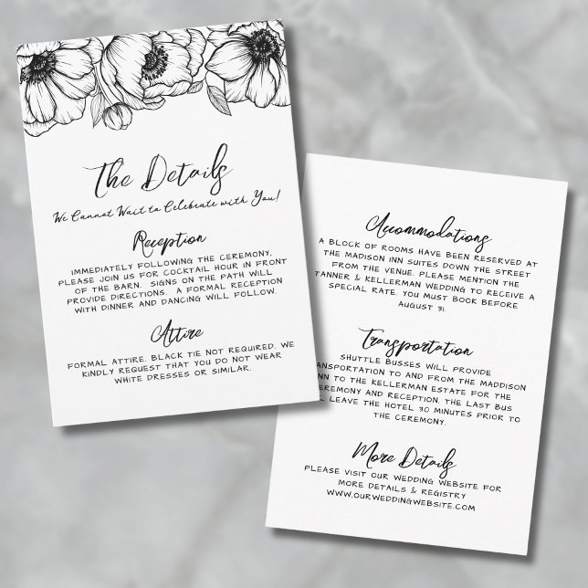 Hand Drawn Floral Wedding Details Enclosure Card (Hand Drawn Whimsical Floral Wedding Details Enclosure Card)
