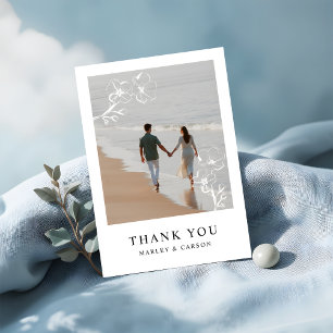 Hand Drawn Floral Wedding photo Simple Thank You Card