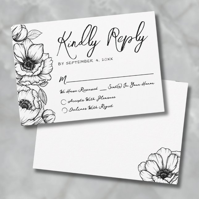 Hand Drawn Floral Wedding RSVP Card (Hand Drawn Floral Whimsical Wedding RSVP Card )