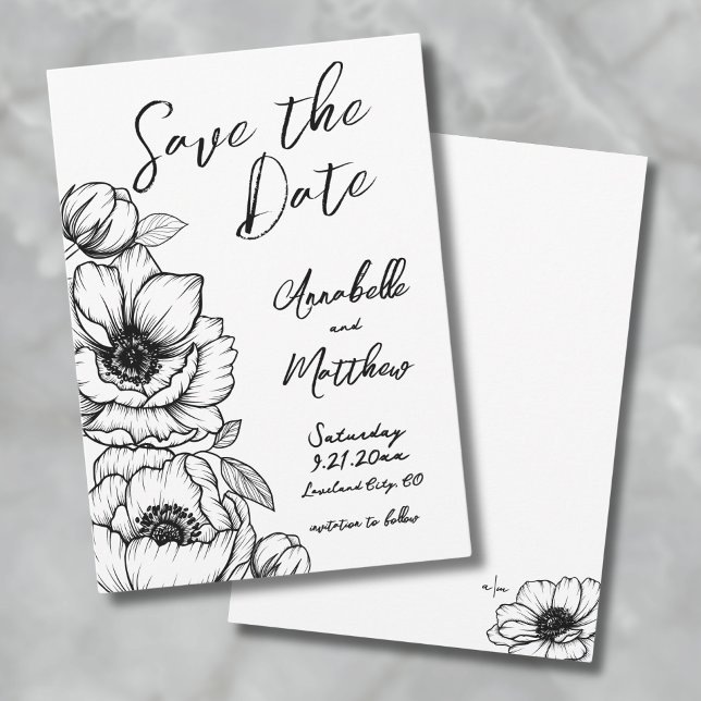 Hand Drawn Floral Wedding Save The Date (Hand Drawn Floral Wedding Save The Date)