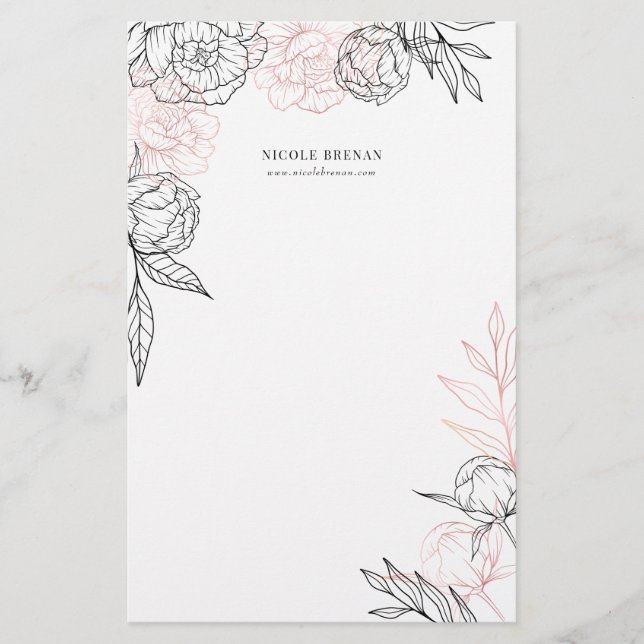 Hand Drawn Floral Whimsical Perzonalized Stationery (Front)