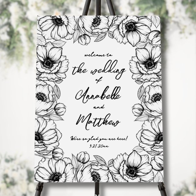 Hand Drawn Floral Whimsical Wedding Welcome Sign (Hand Drawn Floral Whimsical Wedding Welcome Sign)