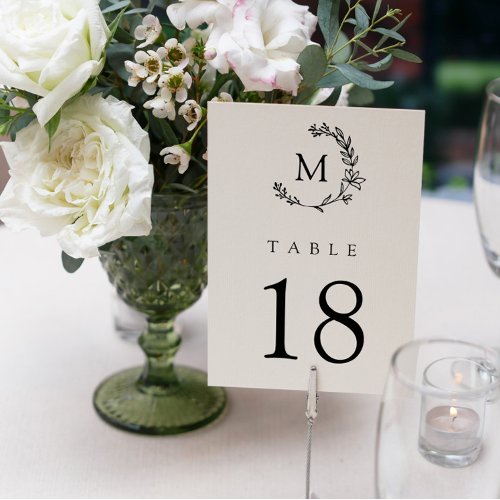 Hand Drawn Floral Wreath Monogram Wedding Table Number