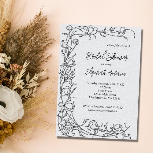 Hand Drawn Florals Botanical Elegant Bridal Shower Invitation