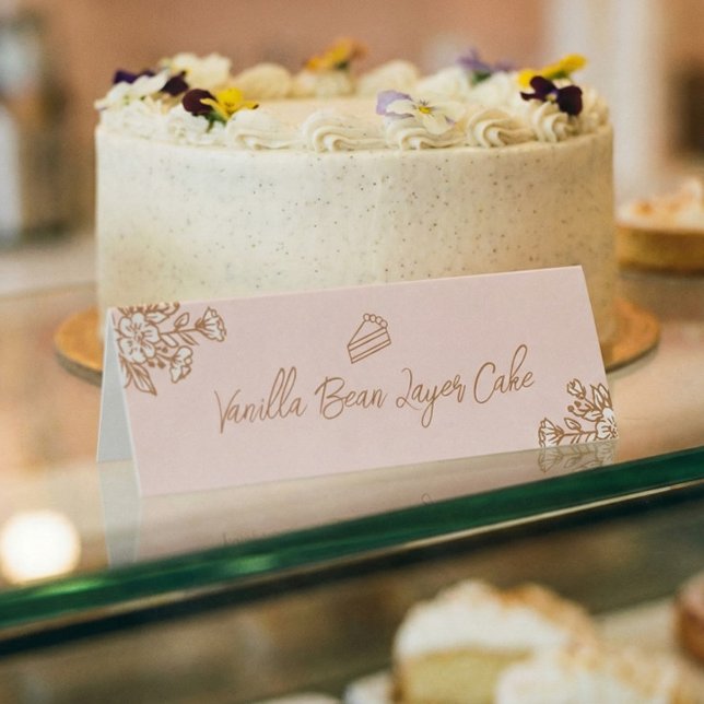 Hand Drawn Florals Pink Cake Pastry Bakery Counter Table Tent (Hand Drawn Florals Pink Cake Pastry Bakery Counter Table Tent)