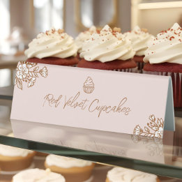 Hand Drawn Florals Pink Cupcake Bakery Counter Table Tent