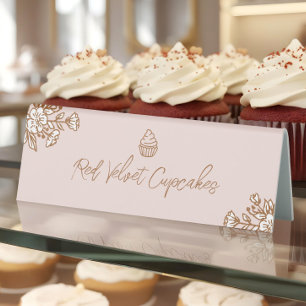 Hand Drawn Florals Pink Cupcake Bakery Counter Table Tent