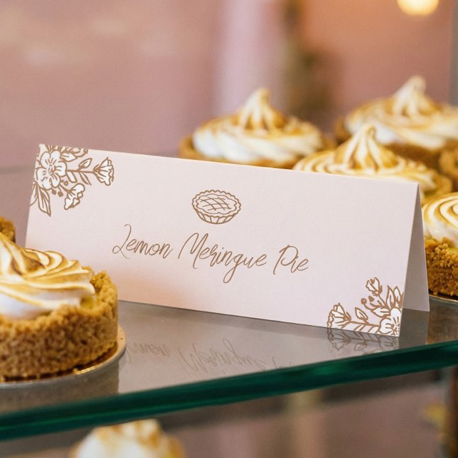 Hand Drawn Florals Pink Pie Pastry Bakery Counter Table Tent (Hand Drawn Florals Pink Pie Pastry Bakery Counter Table Tent)