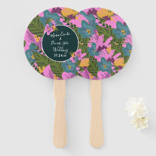Hand Drawn Florals Wedding Bold Pink Greenery Hand Fan