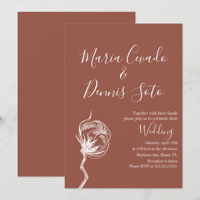 Hand  Drawn Florals Wedding Earth Tone Invitation (Front/Back)