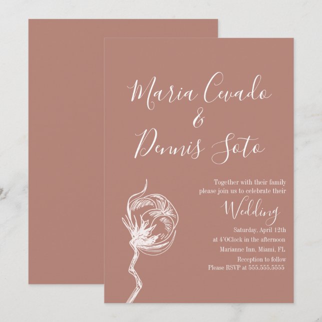 Hand  Drawn Florals Wedding Earth Tone Invitation (Front/Back)