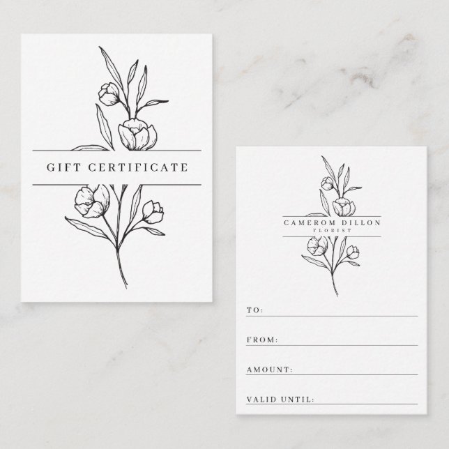 Hand Drawn Florist Flower Shop Gift Certificate (Front/Back)