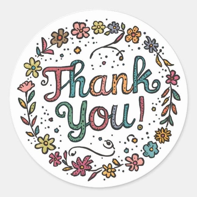 Hand-Drawn Flower Doodle Classic Round Sticker (Front)