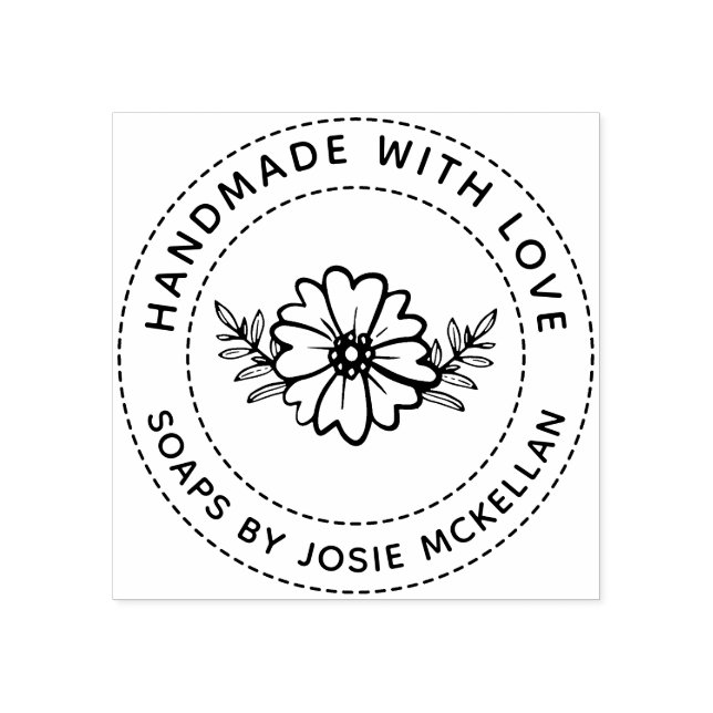 Hand Drawn Flower Handmade With Love Rubber Stamp (Imprint)