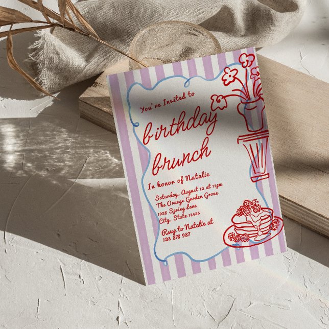 Hand Drawn Flower Pancakes Fun Birthday Brunch Invitation (Creator Uploaded)