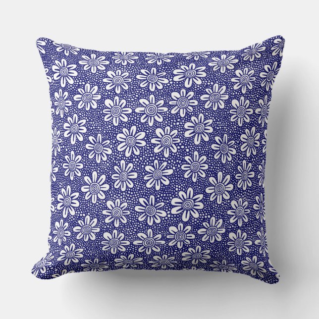 Hand Drawn Flower Pattern 140617 - Deep Navy Throw Pillow (Front)