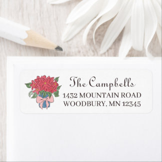 Hand-Drawn Flower Pot Poinsettias Christmas Label