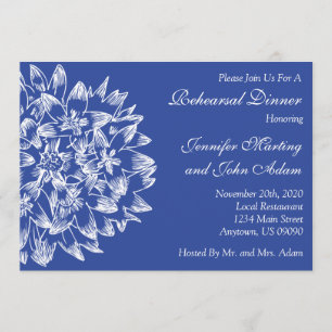 Hand Drawn Flower Rehearsal Dinner Invite (Navy)