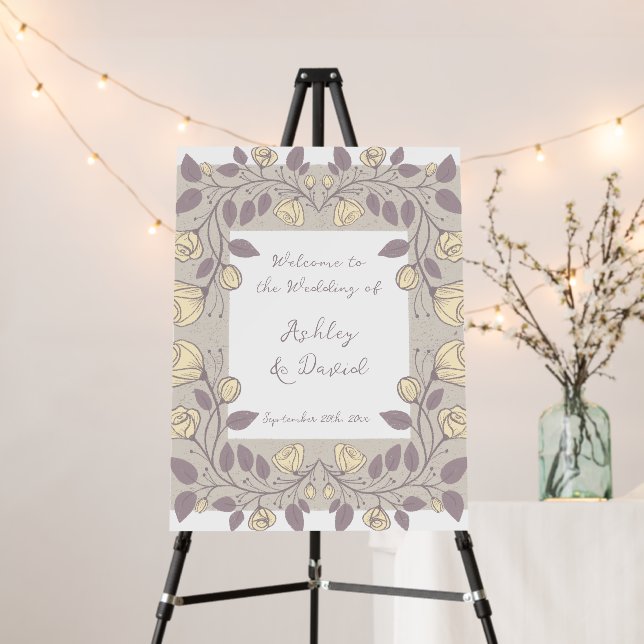 Hand Drawn Flower |  Wedding Welcome Sign (In Situ (Stand))