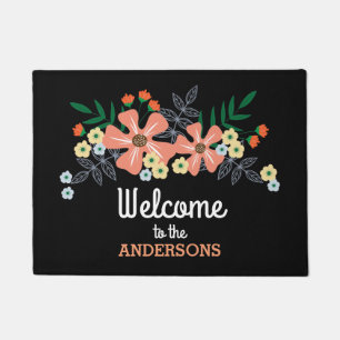 Hand Drawn Flowers Add Name Doormat