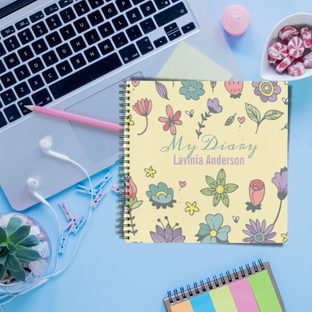 Hand drawn flowers background Diary with Name  Notebook (Creator Uploaded)