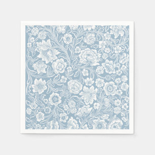 Hand-drawn Flowers,Blue Grey White Botanical Art Napkins