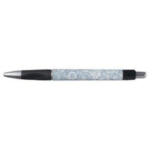Hand-drawn Flowers,Blue Grey White Botanical Art Pen