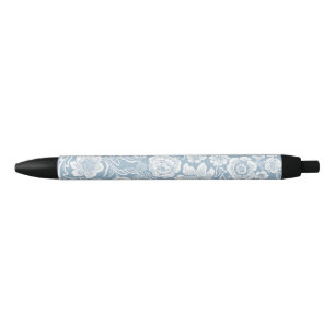 Hand-drawn Flowers,Blue Grey White Botanical Art Pen