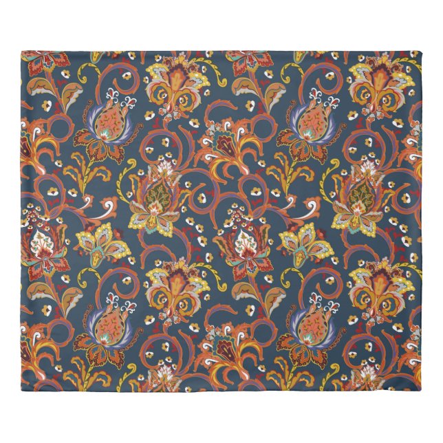 Hand Drawn Flowers: Colorful Navy Pattern Duvet Cover (Front)