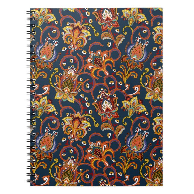 Hand Drawn Flowers: Colorful Navy Pattern Notebook (Front)