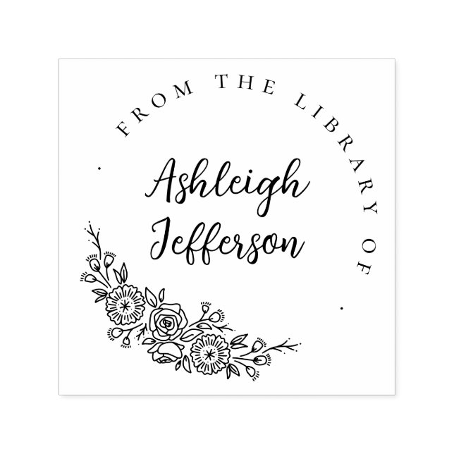 Hand-drawn Flowers Custom Library Of Custom Name Self-inking Stamp (Design)