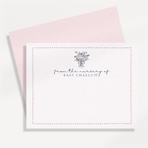 Hand drawn flowers, dotted frame nursery note card