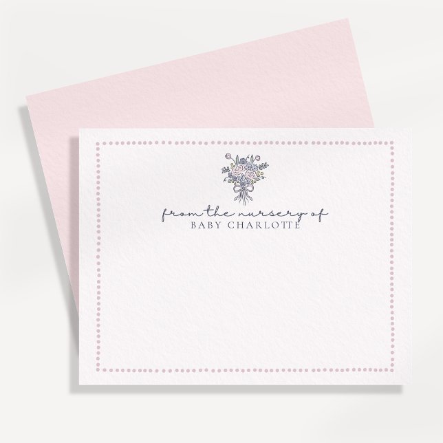 Hand drawn flowers, dotted frame nursery note card (Creator Uploaded)
