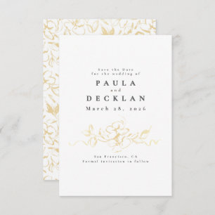 Hand-drawn Flowers Gold and White Save the Date