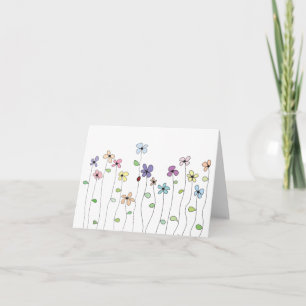 Hand Drawn Flowers & Ladybug Folded Note Card