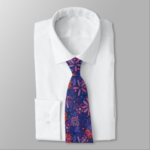 Hand Drawn Flowers Line Art Illustration Neck Tie