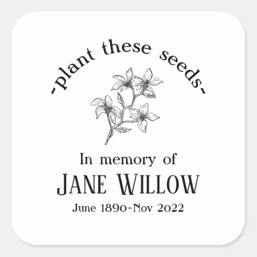 Hand Drawn Flowers Memorial Plant Seeds Square Sticker