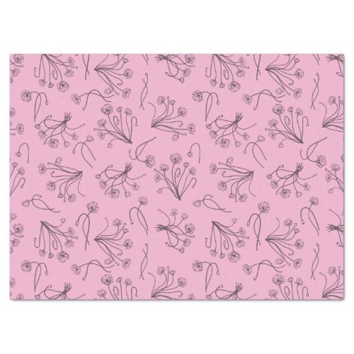 Hand Drawn Flowers Pattern Business Pink Tissue Paper