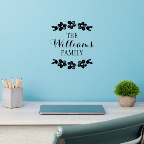 Hand Drawn Flowers Personalized Family Name Wall Decal