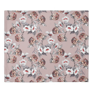 Hand-drawn flowers, pink watercolor pattern. duvet cover