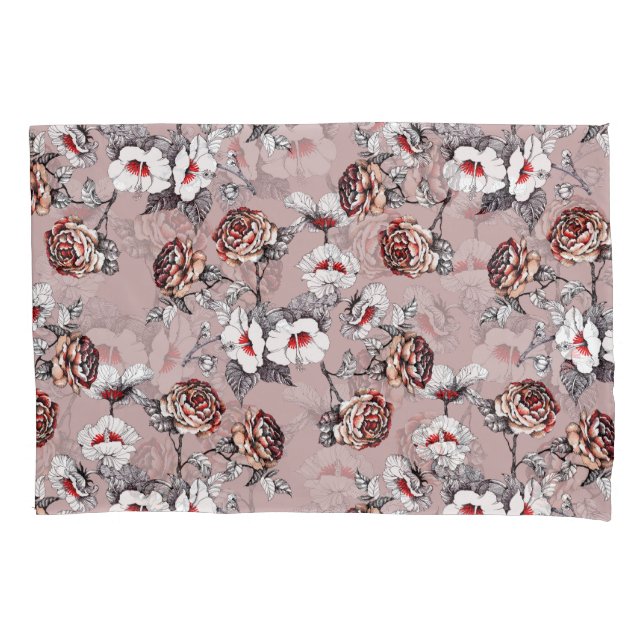 Hand-drawn flowers, pink watercolor pattern. pillow case (Front)