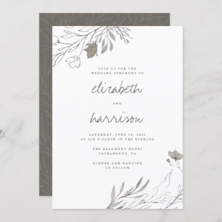 Hand Drawn Flowers Rustic Watercolor Wedding Invitation