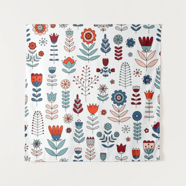 Hand drawn flowers seamless pattern tapestry (Front)
