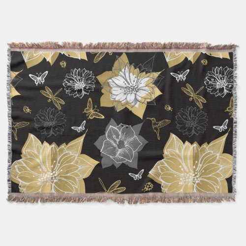 Hand Drawn Flowers Throw Blanket