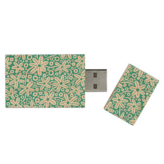 Hand Drawn Flowers - With Aqua Wood USB Flash Drive