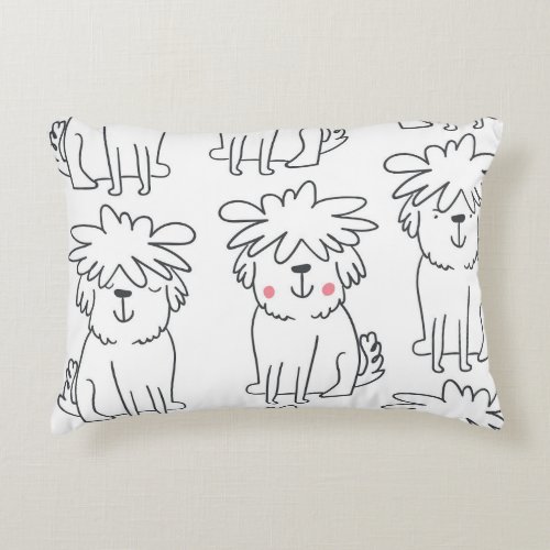 Hand_drawn fluffy dogs vintage pattern accent pillow