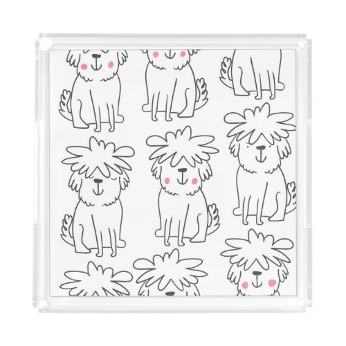 Hand_drawn fluffy dogs vintage pattern acrylic tray