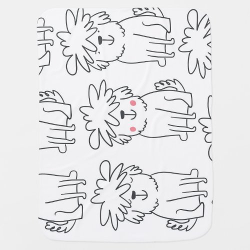 Hand_drawn fluffy dogs vintage pattern baby blanket