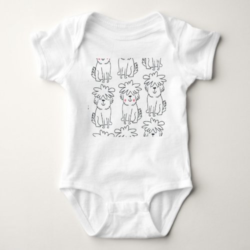 Hand_drawn fluffy dogs vintage pattern baby bodysuit